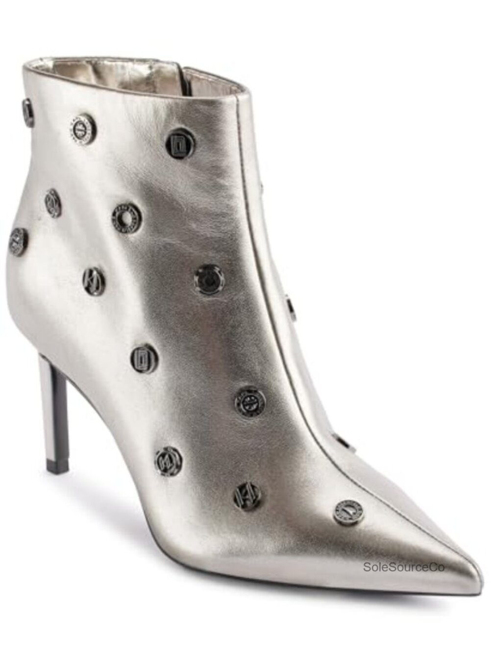 Saina Heeled Dress Bootie Pin Embellishments Leather Round Toe